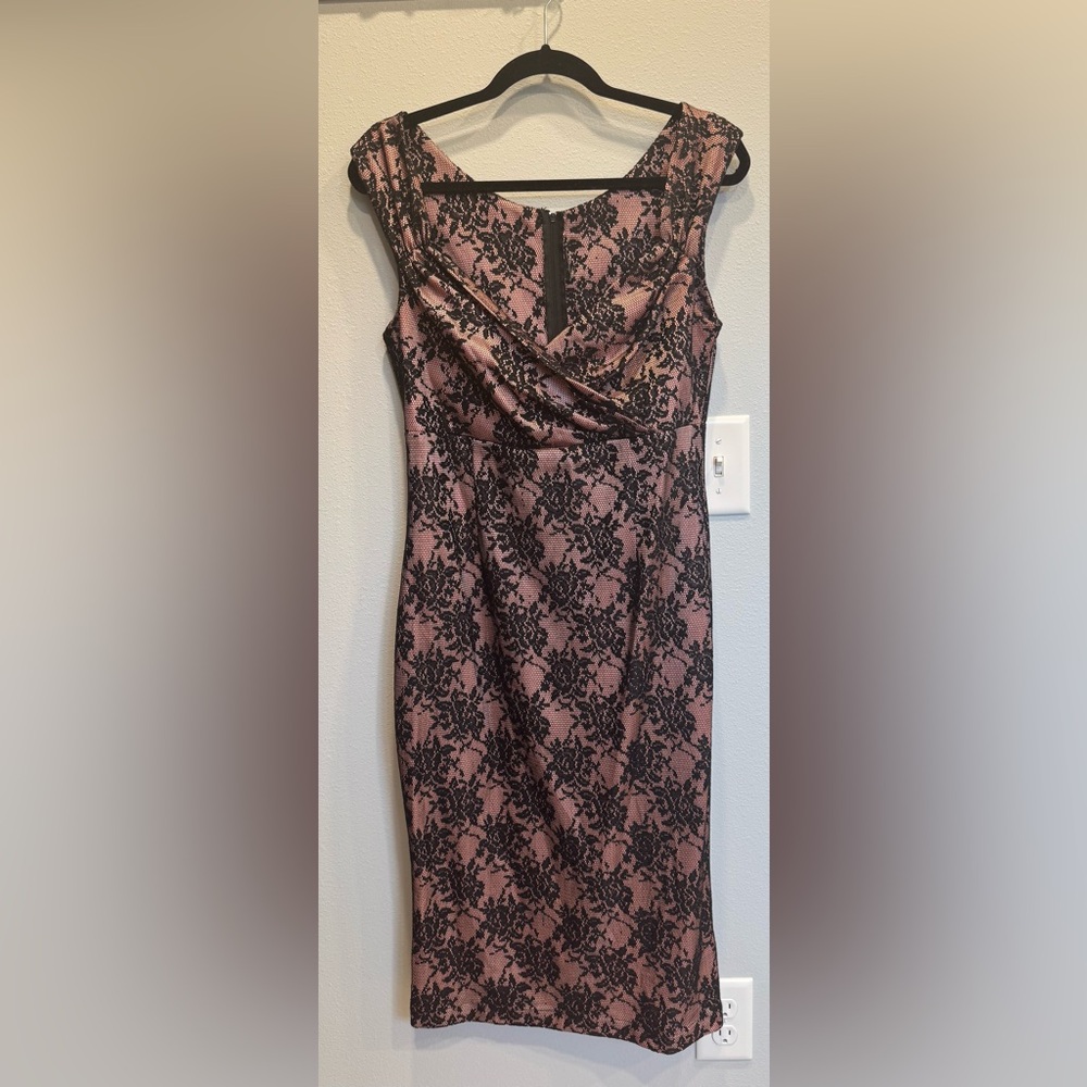 Elegant light Pink and Black Lace Dress